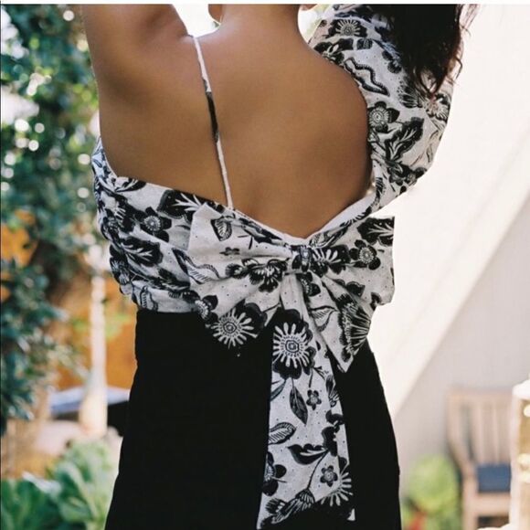 NEW Anthropologie Maeve Floral Eyelet Blouse Bow Back Black White 10 - Picture 3 of 13